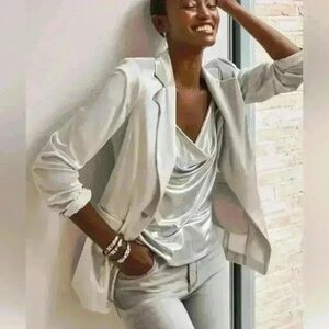 White House Black Market Plush Silver Velvet Long Sleeve Single Button Blazer 6